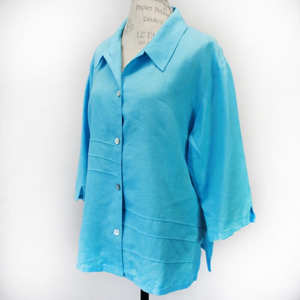 Vintage 90's David Dart high end department stores blue linen blouse top Medium
